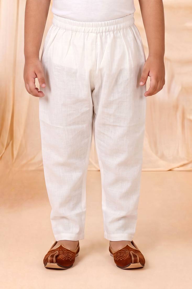 Boys white satin flamingo bird & floral embroidered kurta pyjama set