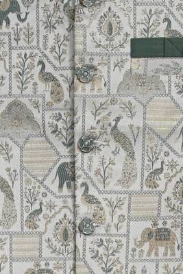 Boys sage green pure cotton heritage motif jacquard waistcoat with kurta & trouser set 3
