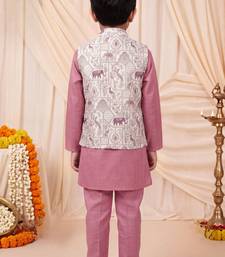 Boys dusty pink pure cotton heritage motif jacquard waistcoat with kurta & trouser set