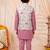 Boys dusty pink pure cotton heritage motif jacquard waistcoat with kurta & trouser set