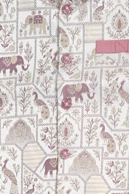 Boys dusty pink pure cotton heritage motif jacquard waistcoat with kurta & trouser set 3