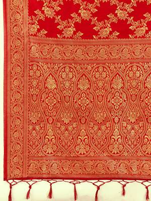 Jacquard Silk Woven Zari Work Red Traditional Ethnic Wear Saree With Unstitch Blouse Piece 6