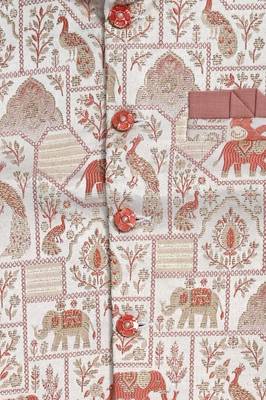 Boys mauve pure cotton heritage motif jacquard waistcoat with kurta & trouser set 3