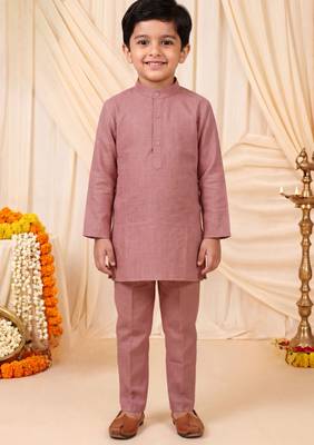 Boys mauve pure cotton heritage motif jacquard waistcoat with kurta & trouser set 5
