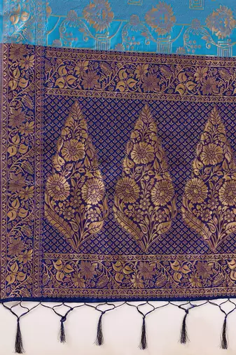 Blue Jacquard Silk Saree With Rich Zari Work Border With Unstitched Blouse Piece