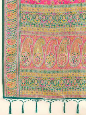 Pink Jacquard Silk Rich Woven Zari Border With Traditional Paisley Design Saree For Women 6