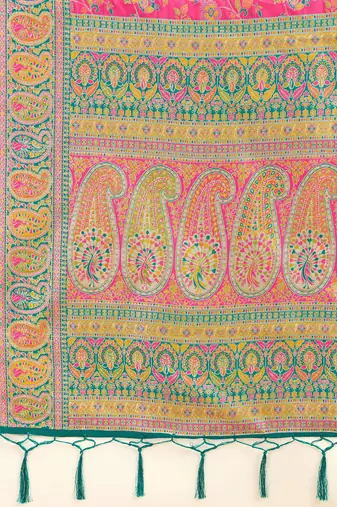 Pink Jacquard Silk Rich Woven Zari Border With Traditional Paisley Design Saree For Women