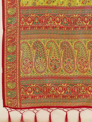 Parrot Jacquard Silk Rich Woven Zari Border With Traditional Paisley Design Saree For Women 6