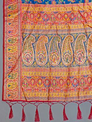 Blue Jacquard Silk blend Rich Woven Zari Border With Traditional Paisley Design Saree For Women 6