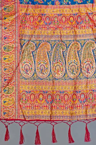 Blue Jacquard Silk blend Rich Woven Zari Border With Traditional Paisley Design Saree For Women
