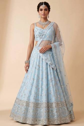 sky blue georgette embroidered designer lehenga-choli