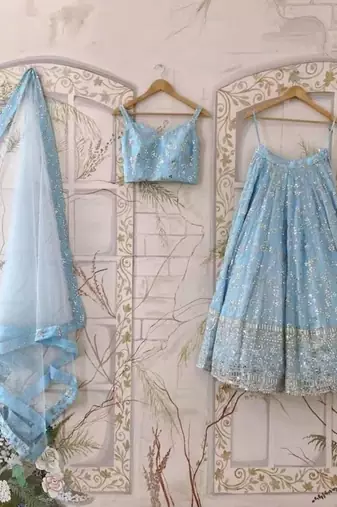 sky blue georgette embroidered designer lehenga-choli