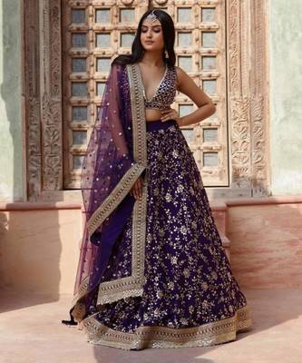 purple georgette embroidered designer lehenga-choli 1