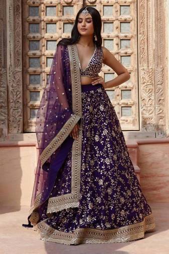 purple georgette embroidered designer lehenga-choli