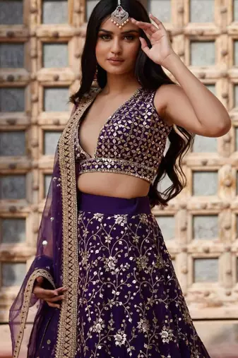 purple georgette embroidered designer lehenga-choli