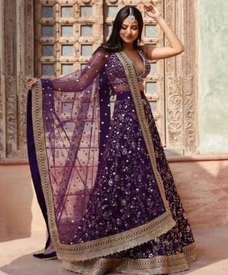 purple georgette embroidered designer lehenga-choli 3