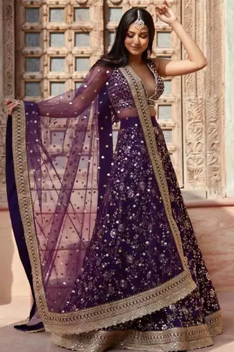 purple georgette embroidered designer lehenga-choli