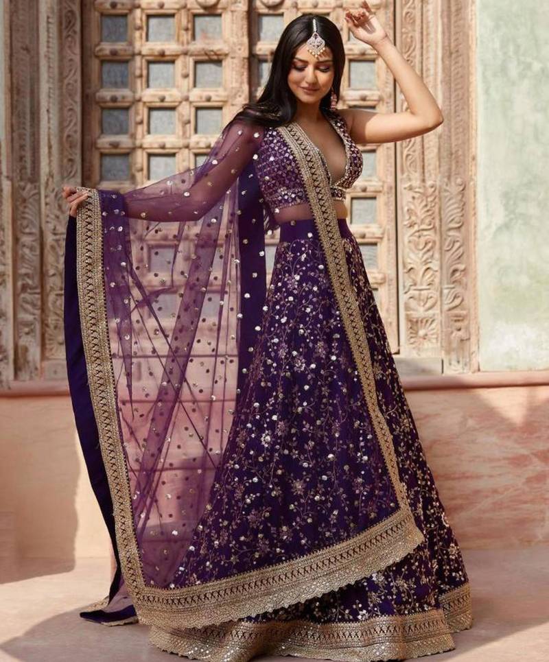 purple georgette embroidered designer lehenga-choli