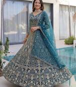 blue net embroidered designer lehenga-choli