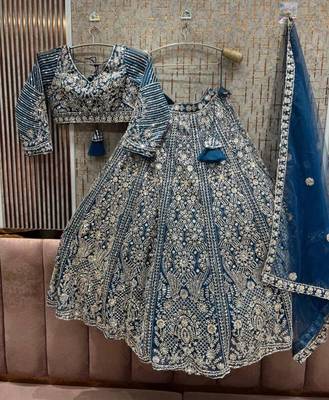 blue net embroidered designer lehenga-choli 3