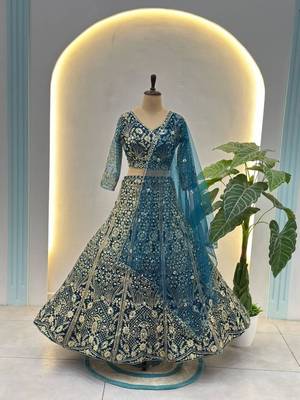 blue net embroidered designer lehenga-choli 4
