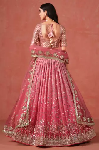 pink georgette embroidered designer lehenga-choli
