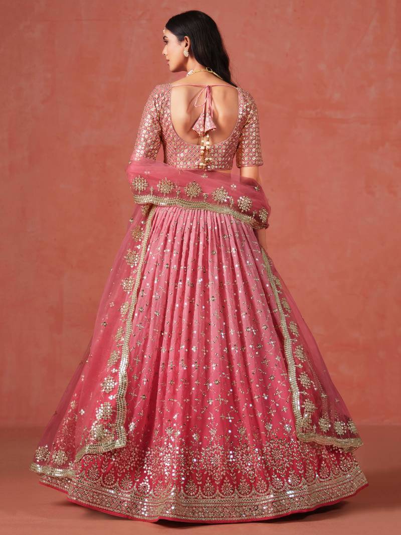 pink georgette embroidered designer lehenga-choli