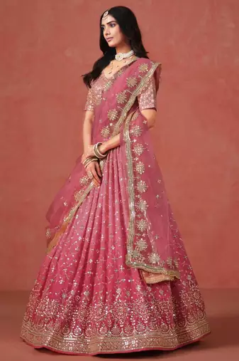 pink georgette embroidered designer lehenga-choli