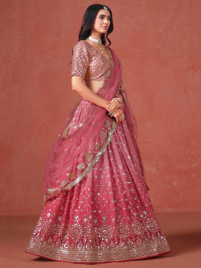 pink georgette embroidered designer lehenga-choli