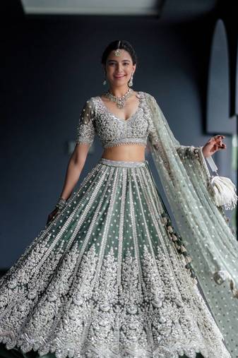 grey net embroidered designer lehenga-choli