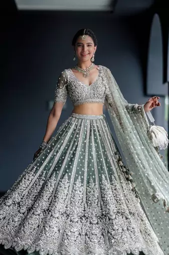 grey net embroidered designer lehenga-choli