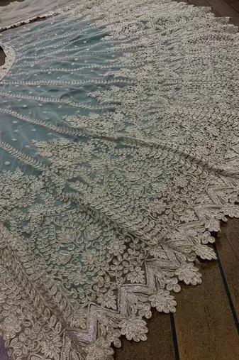 grey net embroidered designer lehenga-choli