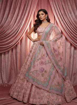 pink silk embroidered designer lehenga-choli 1
