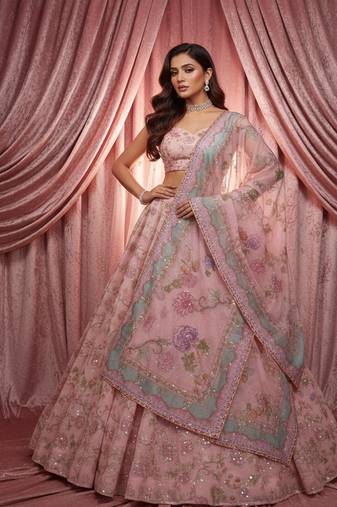 pink silk embroidered designer lehenga-choli
