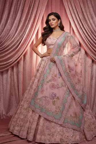 pink silk embroidered designer lehenga-choli