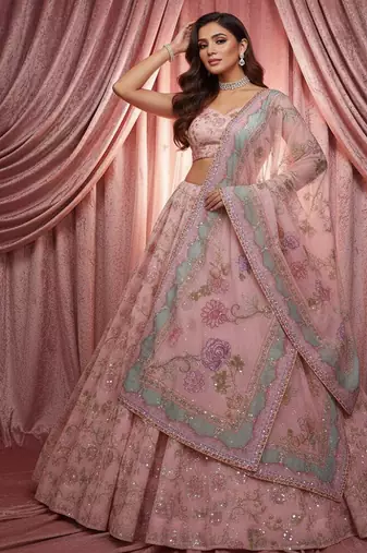 pink silk embroidered designer lehenga-choli