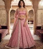 pink satin embroidered designer lehenga-choli