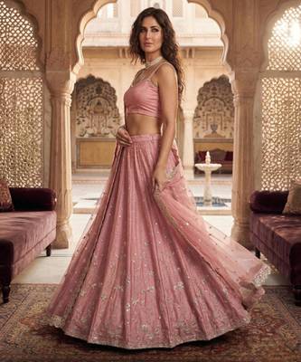 pink satin embroidered designer lehenga-choli 4