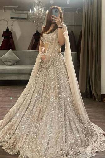 beige organza embroidered designer lehenga-choli