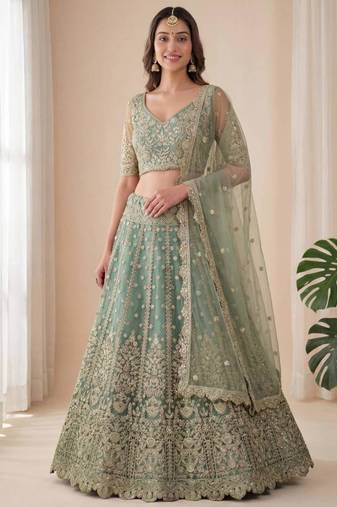 green net embroidered designer lehenga-choli