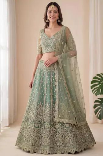 green net embroidered designer lehenga-choli