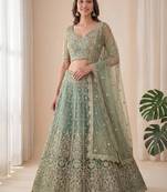 green net embroidered designer lehenga-choli