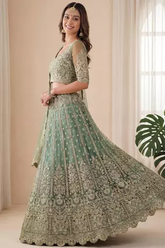 green net embroidered designer lehenga-choli