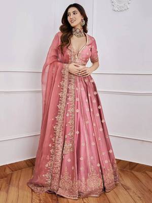 pink art silk embroidered designer lehenga-choli 1