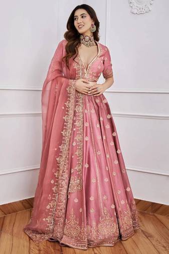 pink art silk embroidered designer lehenga-choli