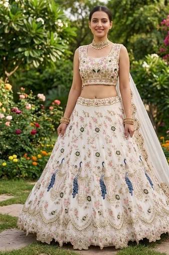 off white georgette embroidered designer lehenga-choli