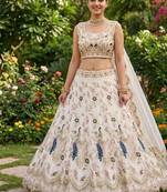 off white georgette embroidered designer lehenga-choli