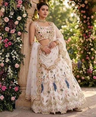 off white georgette embroidered designer lehenga-choli 2