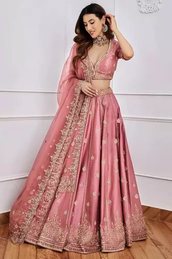 pink art silk embroidered designer lehenga-choli
