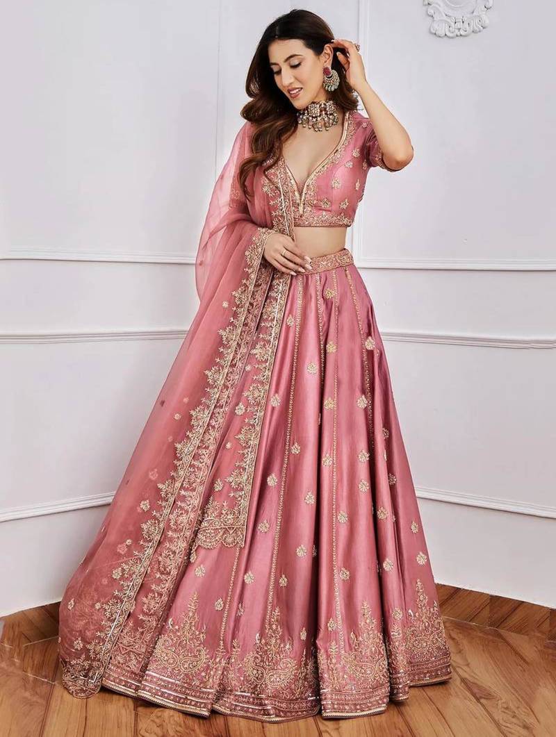 pink art silk embroidered designer lehenga-choli